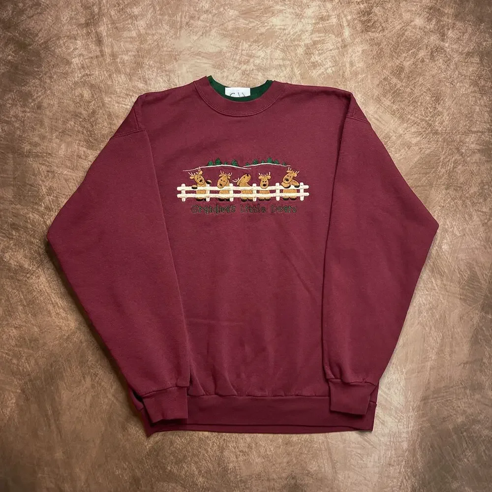 Vintage 90s M&C Sportswear Grandma's Little Dears Sweater Embroidered Women's M
